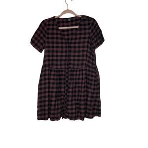 Wild Fable Purple Black Flannel Plaid Babydoll Dress Button Front Size XS